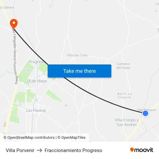 Villa Porvenir to Fraccionamiento Progreso map