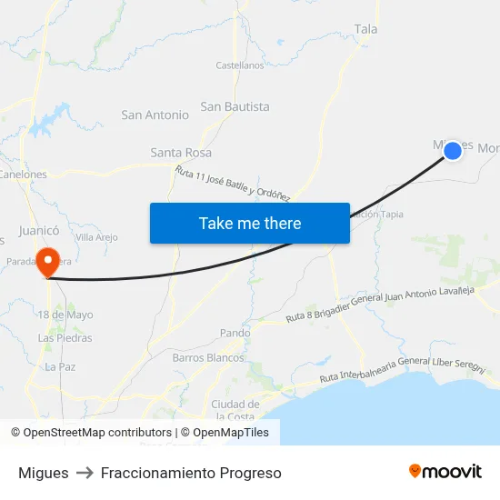 Migues to Fraccionamiento Progreso map