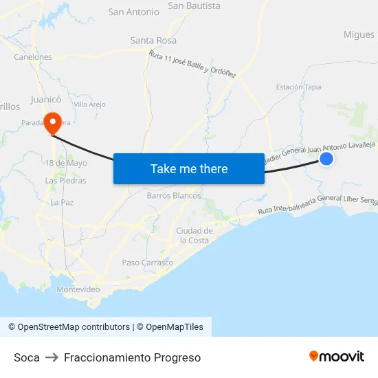 Soca to Fraccionamiento Progreso map