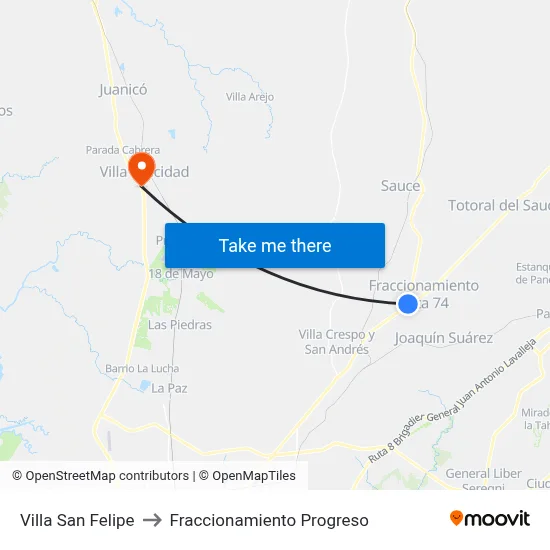 Villa San Felipe to Fraccionamiento Progreso map