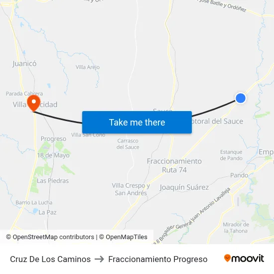 Cruz De Los Caminos to Fraccionamiento Progreso map