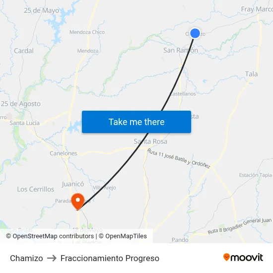 Chamizo to Fraccionamiento Progreso map