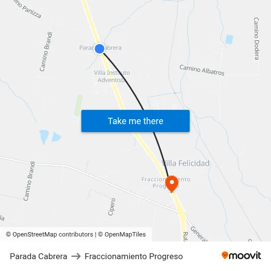 Parada Cabrera to Fraccionamiento Progreso map