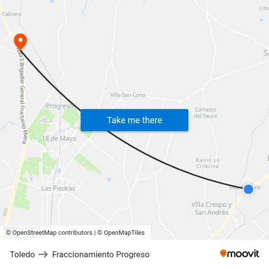 Toledo to Fraccionamiento Progreso map