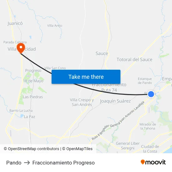 Pando to Fraccionamiento Progreso map