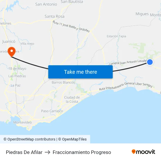 Piedras De Afilar to Fraccionamiento Progreso map
