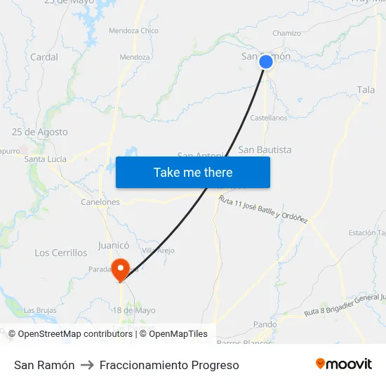 San Ramón to Fraccionamiento Progreso map