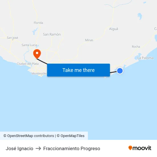 José Ignacio to Fraccionamiento Progreso map