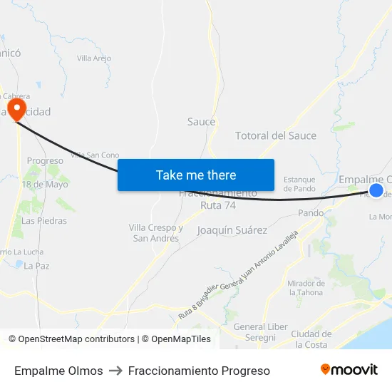 Empalme Olmos to Fraccionamiento Progreso map