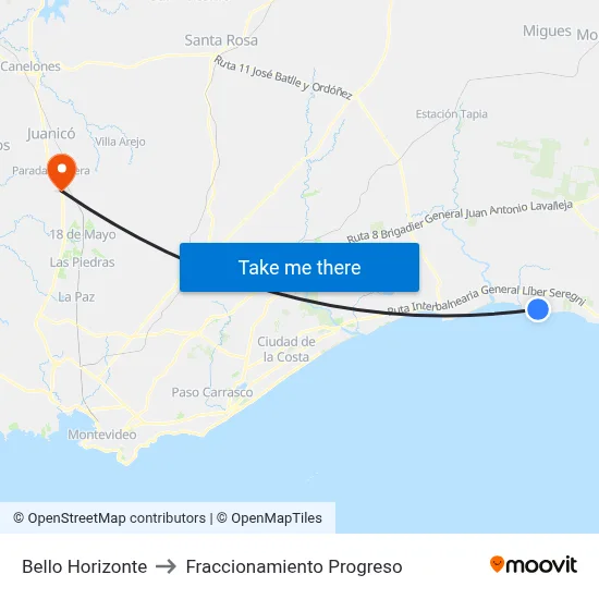 Bello Horizonte to Fraccionamiento Progreso map
