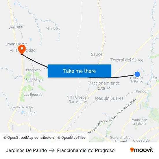 Jardines De Pando to Fraccionamiento Progreso map