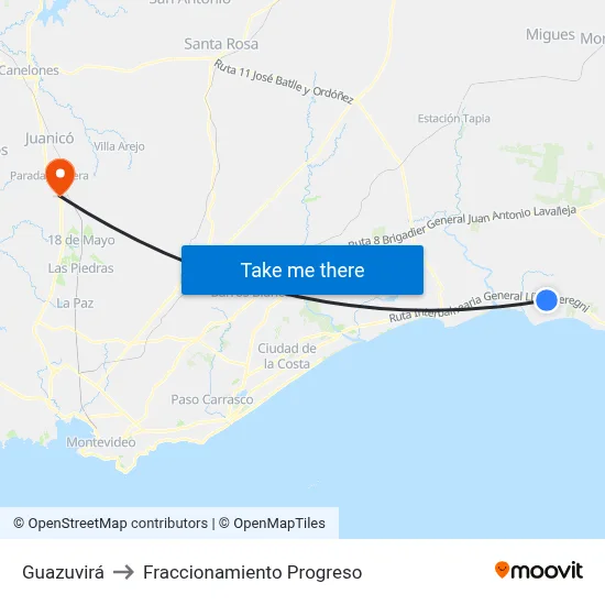 Guazuvirá to Fraccionamiento Progreso map