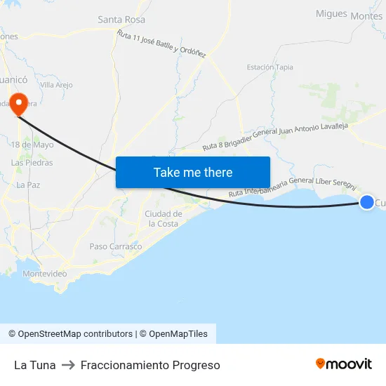 La Tuna to Fraccionamiento Progreso map