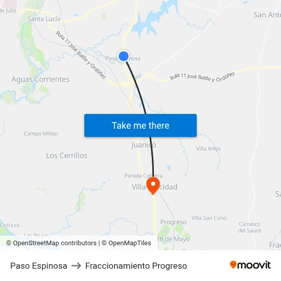 Paso Espinosa to Fraccionamiento Progreso map