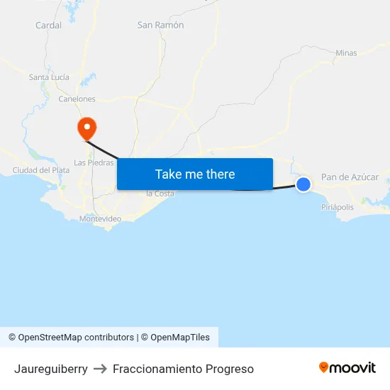 Jaureguiberry to Fraccionamiento Progreso map
