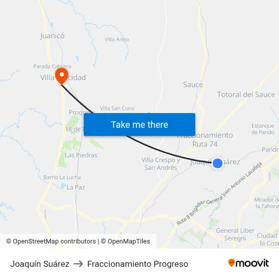 Joaquín Suárez to Fraccionamiento Progreso map
