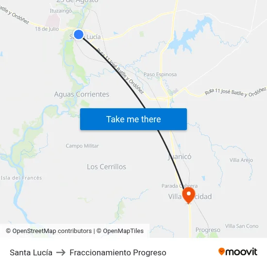 Santa Lucía to Fraccionamiento Progreso map