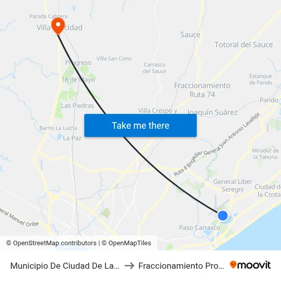 Municipio De Ciudad De La Costa to Fraccionamiento Progreso map
