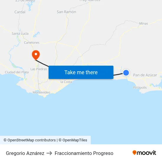 Gregorio Aznárez to Fraccionamiento Progreso map
