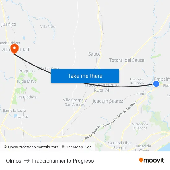 Olmos to Fraccionamiento Progreso map