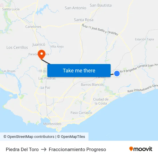Piedra Del Toro to Fraccionamiento Progreso map