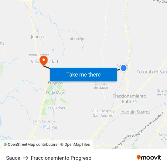 Sauce to Fraccionamiento Progreso map