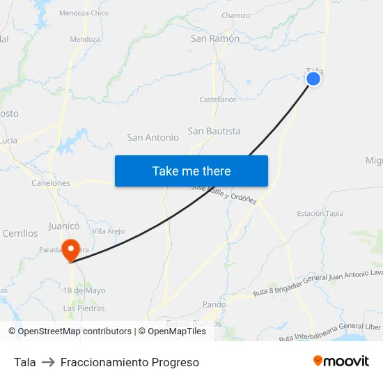 Tala to Fraccionamiento Progreso map