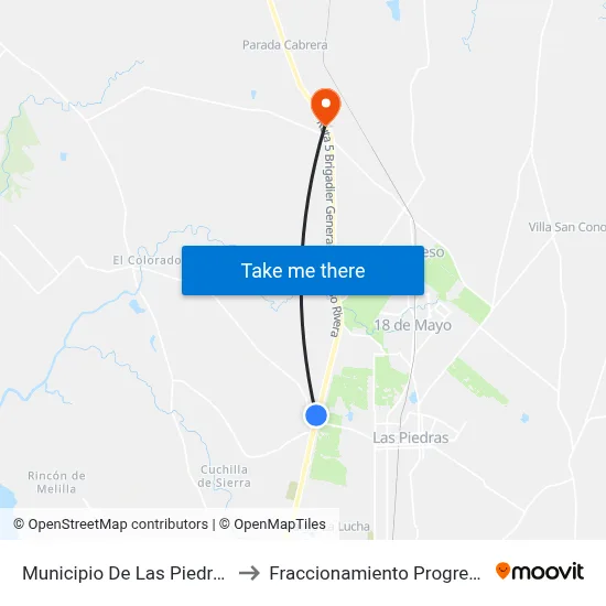 Municipio De Las Piedras to Fraccionamiento Progreso map