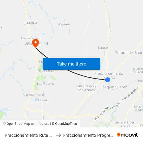 Fraccionamiento Ruta 74 to Fraccionamiento Progreso map