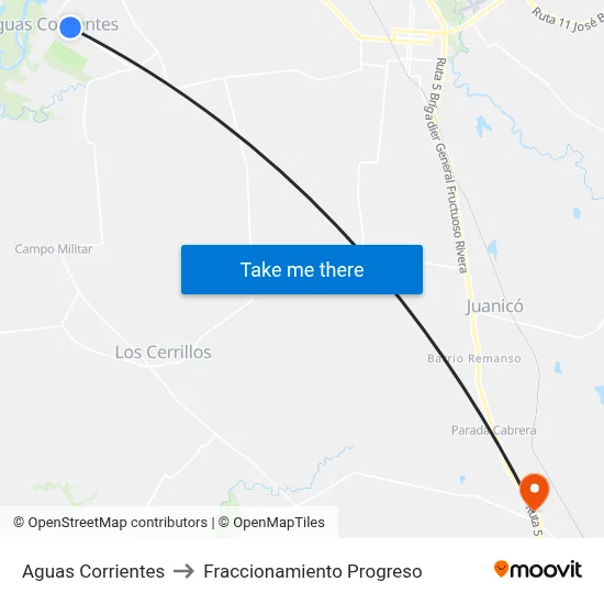 Aguas Corrientes to Fraccionamiento Progreso map