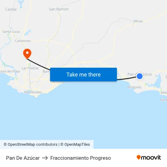 Pan De Azúcar to Fraccionamiento Progreso map