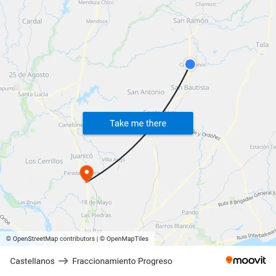 Castellanos to Fraccionamiento Progreso map