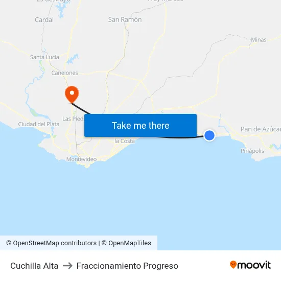 Cuchilla Alta to Fraccionamiento Progreso map
