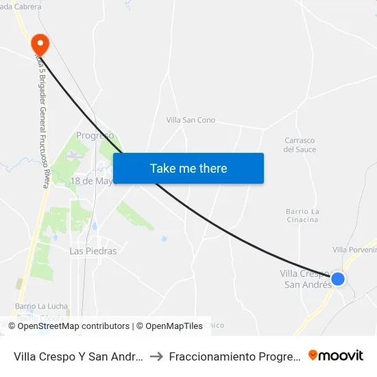 Villa Crespo Y San Andrés to Fraccionamiento Progreso map