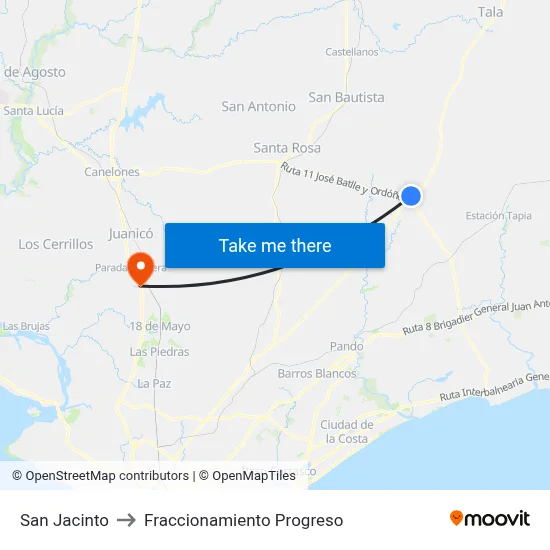 San Jacinto to Fraccionamiento Progreso map
