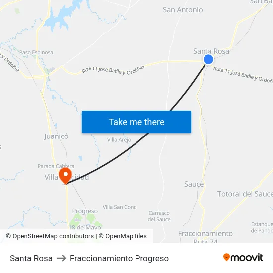 Santa Rosa to Fraccionamiento Progreso map