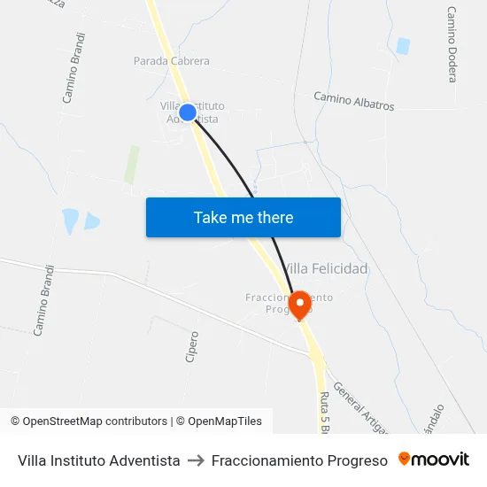 Villa Instituto Adventista to Fraccionamiento Progreso map