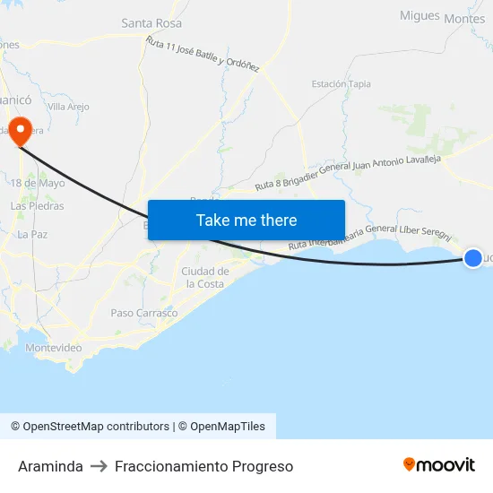 Araminda to Fraccionamiento Progreso map