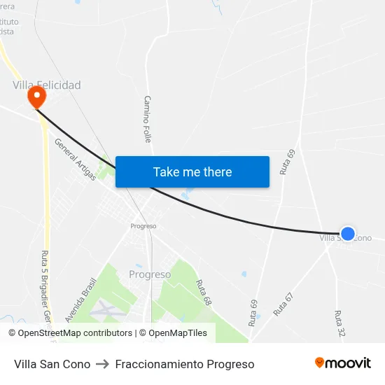 Villa San Cono to Fraccionamiento Progreso map