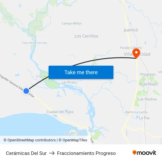 Cerámicas Del Sur to Fraccionamiento Progreso map