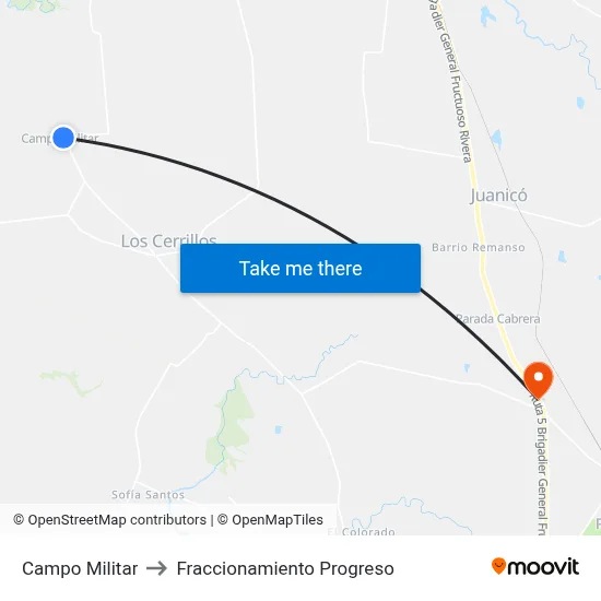Campo Militar to Fraccionamiento Progreso map