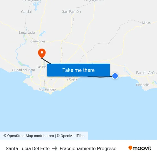 Santa Lucía Del Este to Fraccionamiento Progreso map