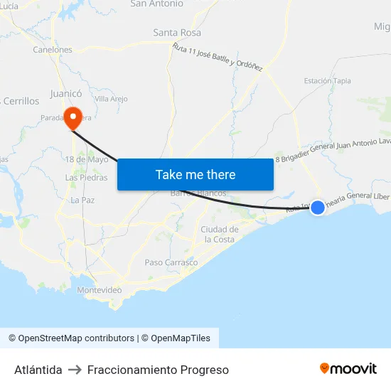Atlántida to Fraccionamiento Progreso map