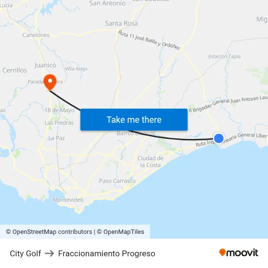 City Golf to Fraccionamiento Progreso map