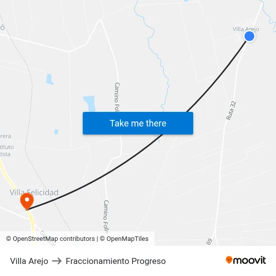 Villa Arejo to Fraccionamiento Progreso map