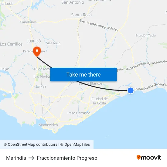 Marindia to Fraccionamiento Progreso map