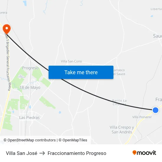Villa San José to Fraccionamiento Progreso map