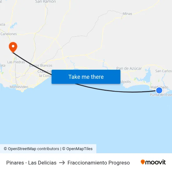 Pinares - Las Delicias to Fraccionamiento Progreso map