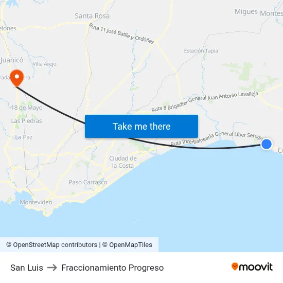 San Luis to Fraccionamiento Progreso map