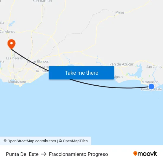 Punta Del Este to Fraccionamiento Progreso map